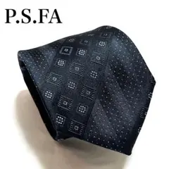 【美品】P.S.FA ネクタイ 黒 濃紺 ストライプ ダイヤ柄