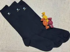 新品 刺繍入り黒リブハイソックス スクールハイソックス 23-25