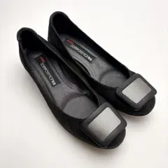 コンポジション９　スクエアバックルパンプス　ツイード　黒　シンプル　２２ｃｍ