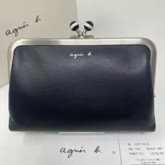 agnes b. アニエスベー 二つ折り財布 ブラック がま口 ボーダー 黒のサムネイル