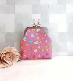 ロラライハリス　財布　カードポーチ　がま口ポーチ　ハンドメイド　ハート柄