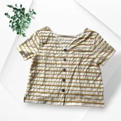 OLD NAVY オールドネイビー ボーダー半袖カットソー 前開き Vネック Lのサムネイル