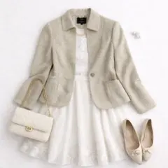 23区　40サイズ　入学式 卒業式 セレモニー ラメツイードジャケット ベージュ