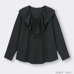 GU ラッフルカラーブラウス　ブラック