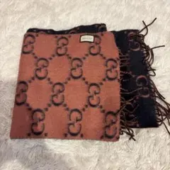 GUCCI GGロゴ マフラー ピンク/グレー リバーシブル アルパカ毛 美品