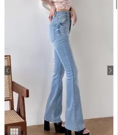 ハイウエストフレアデニムパンツ[cu498] ライトブルー