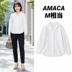AMACA アマカ ブラウス フリルカラー リボン ギャザー ホワイト M相当のサムネイル
