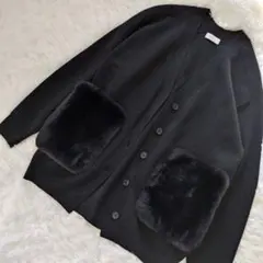 BALLSEY ウールポリエステルミラノリブ ファーポケットカーディガン