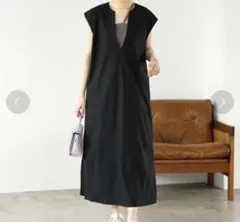 GeeRA リネン入りVネックオーバージャンパースカート