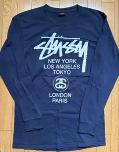 Stussy ネイビー ロングスリーブ Tシャツ M ワールドツアーロンティー