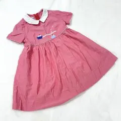 【ファミリア】半袖 ワンピース フレア 襟付 ブラウス 赤 刺繍 デニム 旧タグ