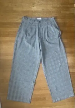 BROWNY グレンチェック スラックス ワイドパンツ L グレー チェック