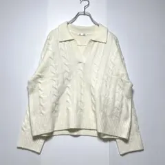 ジーユー ケーブル編みスキッパーニット XL 大きめ レイヤード カジュアル 白