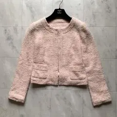 美品♡Harrods ハロッズ ノーカラー ツイード ジャケット ピンク 2
