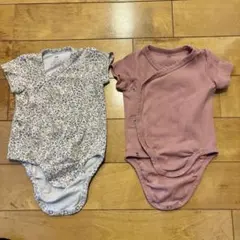 H&M 半袖ボディスーツ 花柄・無地 2枚セット