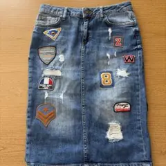 ZARA ザラ　パッチ付きデニム　タイトスカート