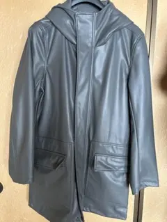 グレー フェイクレザーフード付きジャケット(コート)