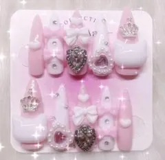 ネイルチップ 地雷系 量産型 白ピンク ねこ 平成女児