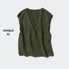 UNIQLO　3DスフレヤーンVネックベスト　オリーブ　XL