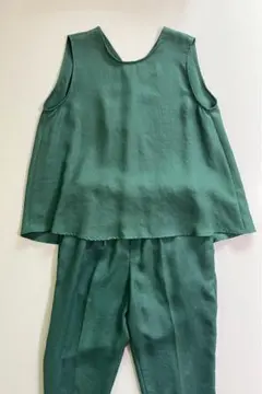 アダムエロペ フレンチスリーブ ブラウス ズボン グリーン 