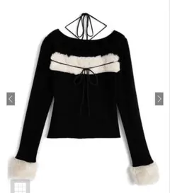 GRLファーホルターネックリボンニットトップスru1387