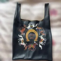 ボールアンドチェーン 馬の刺繍 エコバッグ フェイクレザー ネイビー