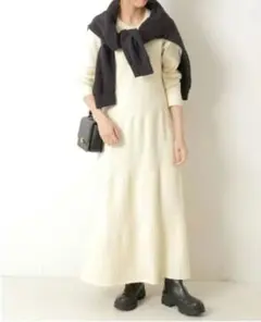 スピックアンドスパン　リブニットワンピース　アイボリー　ウール混