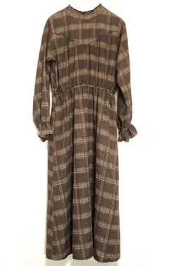 美品 チェック柄 ロング丈 長袖 ワンピース M