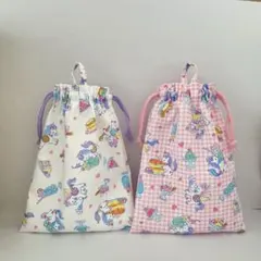 ハンドメイド巾着袋フック付き　25×20 給食袋　コップ袋　入園入学　チェック