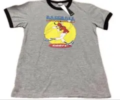 Disney グーフィー ベースボール リンガーTシャツ グレー L タグ無し