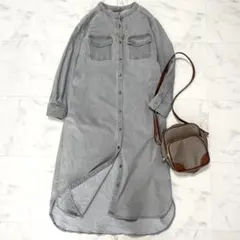 美品 アンタイトル バンドカラー デニムシャツワンピース ストレッチ 2