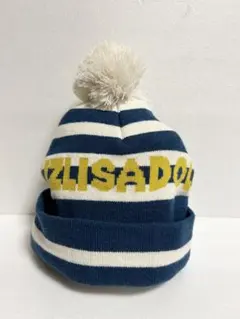 ニット帽　ボンボン付き　ボーダー　ネイビー
