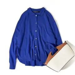 mizuiro ind シャツライクカーディガン　ミズイロインド　青　衿ニット