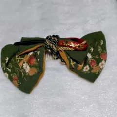 【最終価格】緑色 花柄 リボン かんざし 髪飾り