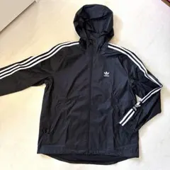 adidas フード付きナイロンジャケット ブラック