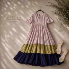 Velnica バイカラーマキシドレス ネイビー グリーン - メルカリ