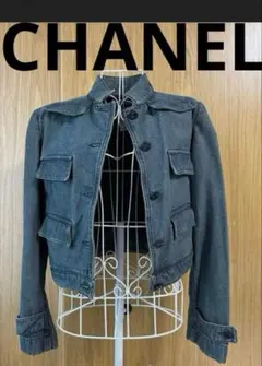 【極美品】CHANEL デニムジャケット ショート丈　ネイビー　ココマーク　紺