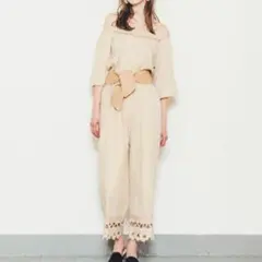 Omekashi スカラップ刺繍　オールインワン　インド製　コットン　サロペットのサムネイル
