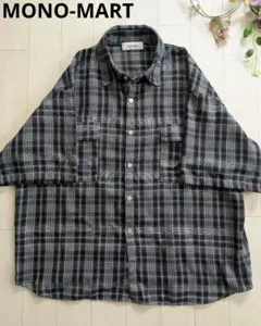【MONO-MART】 メッシュ チェック半袖シャツ グレーのサムネイル