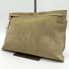 【美品】ロエベ Tポーチ アナグラム クラッチバッグ スエード ベージュ