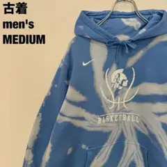 古着 ブリーチ加工 パーカー タイダイ プルオーバー フーディ 水色 M