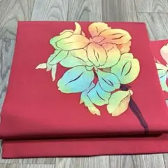 塩瀬　九寸名古屋帯　作家物　ろうけつ染め　枝花　正絹　751