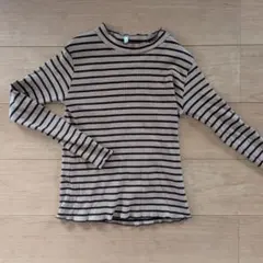 GUストライプリブ編み長袖カットソー 150