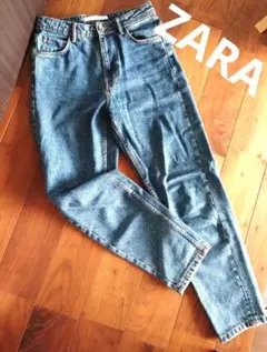 美品✨【ZARA TRF ケミカル テーパードデニム ワイドシルエット✨】ザラ