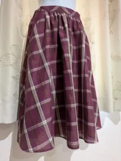 axes femme　ワインレッド チェック柄 フレアスカート