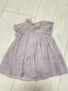 Lily of the valley 薄紫 フリル袖ドレス 花柄刺繍　80cm