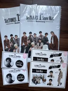 SnowMan 1周年記念グッズ(目黒蓮ステッカー&缶バッジ、クリアファイル)