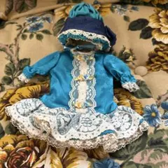 【美品】ミニョネットドール用ドレス＆帽子セット ターコイズブルー レース装飾