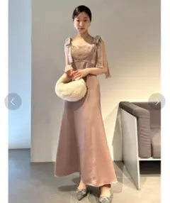 【LilyBrown】ショルダーリボンベロアワンピースリリーブラウン