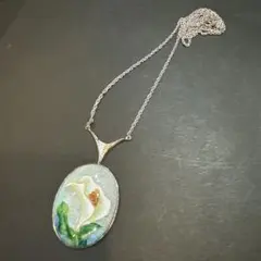 ネックレス ロング シルバーカラー 大ぶりモチーフ カラー 花 七宝焼